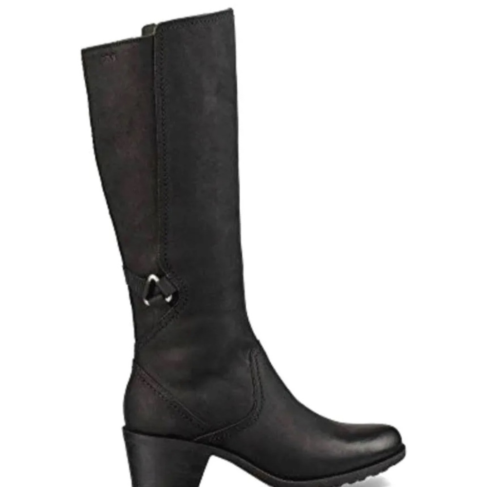 *TEVA* Black Leather Heeled Tall Foxy Boots Size 6.5